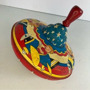 1950s Vintage Ohio Art Spinning Tin Top Toy girls boys Airplanes kids 8" Works